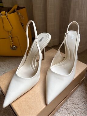 Zara Cream Pointed-Toe Slingback Heels